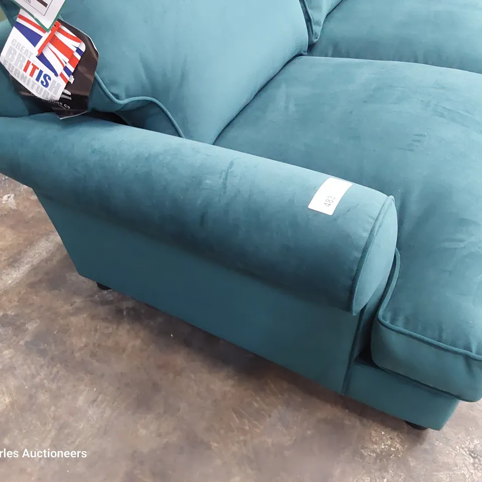QUALITY BRITISH DESIGNER LOUNGE Co. THREE SEATER SOFA TURQUOISE PLUSH FABRIC 