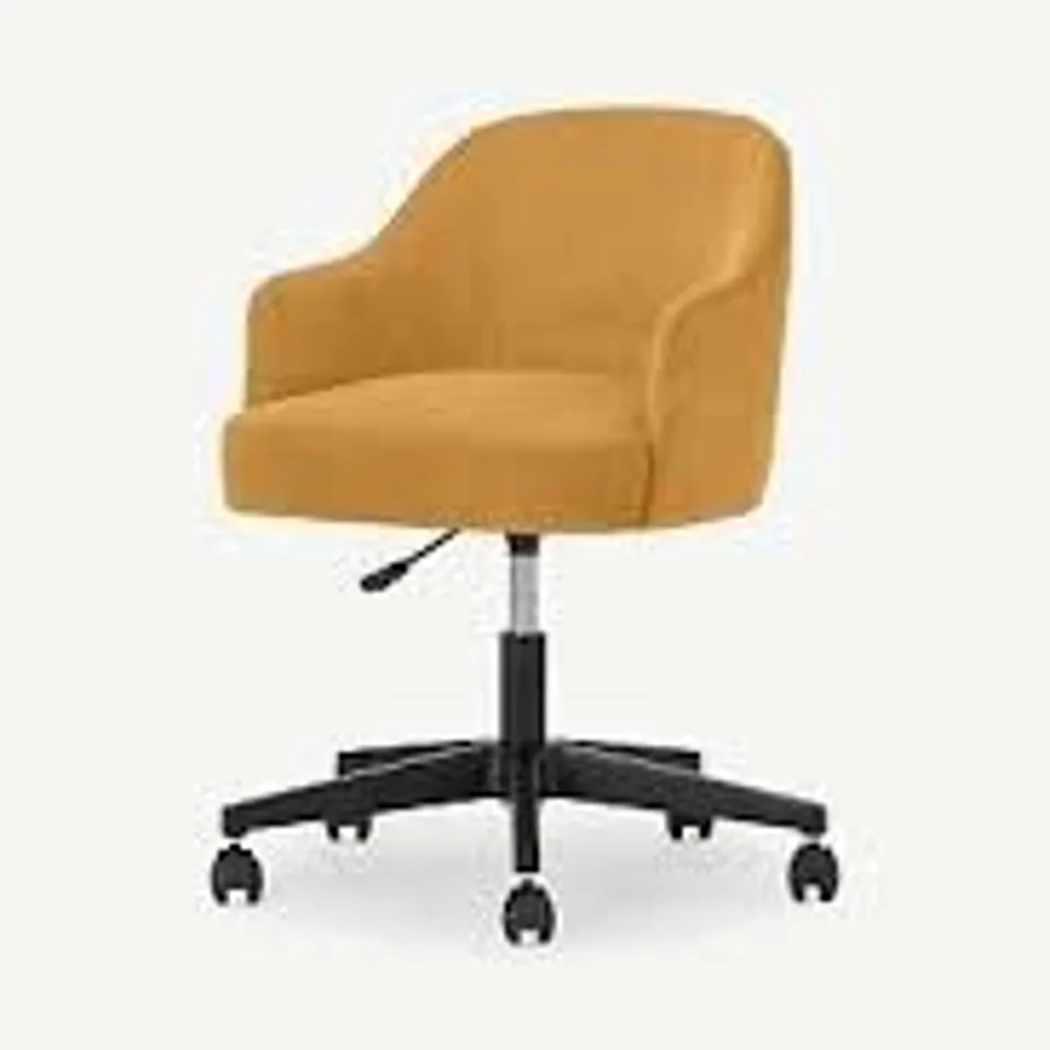 BRAND NEW BOXED MADE.COM SWINTON OFFICE CHAIR, MUSTARD CORDUROY VELVET WITH BLACK LEGS (1 BOX)