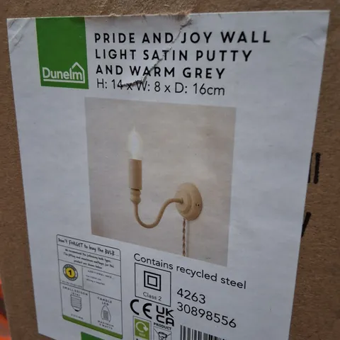 BOXED DUNELM PRIDE AND JOY WALL LIGHT β SATIN PUTTY & WARM GREY