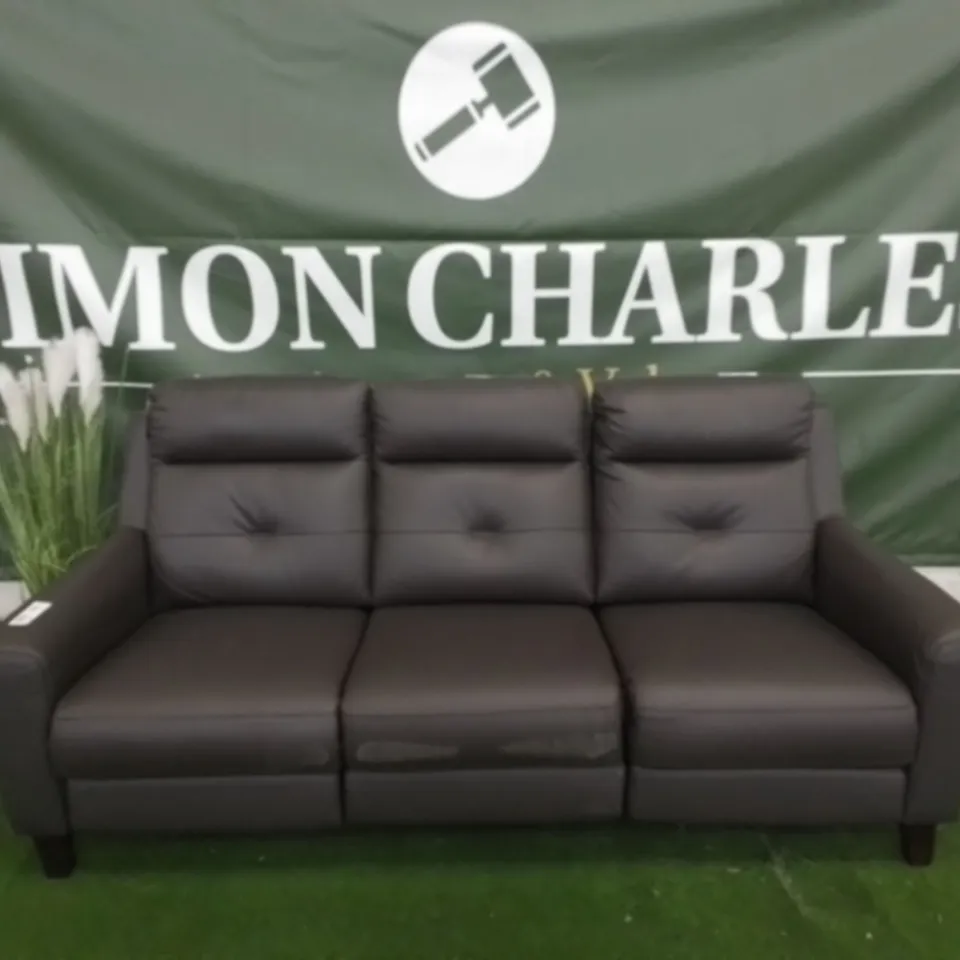 DESIGNER BROWN FAUX LEATHER POWER RECLINING THREE SEATER SOFA