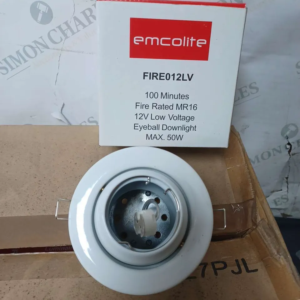 LOT CONTAINING APPROXIMATELY 208 EMCOLITE FIRE012LV 100 MINUTES FIRE RATED MR16 12V LOW VOLTAGE EYEBALL DOWNLIGHTS 