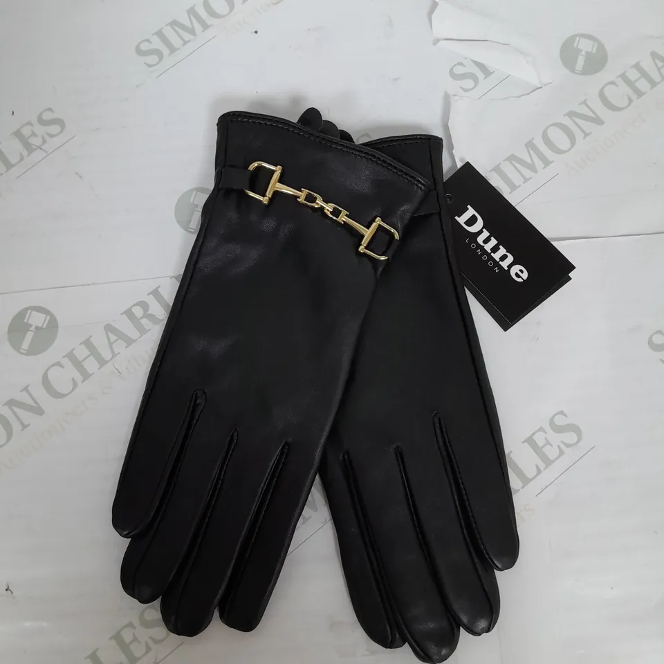 DUNE LONDON LEATHER GOLD SNAFFLE DTEAI GLOVES IN BLAK SIE M/L