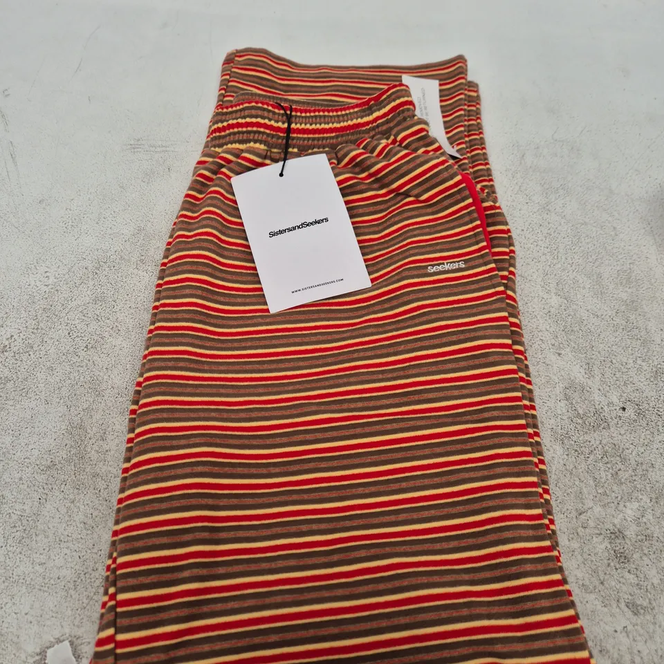 SISTERS AND SEEKERS WALKER SOFT WIDE LEG PANTS IN RED STRIPE - SIZE M