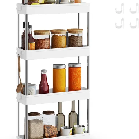 BOXED SONGMICS 4-TIER STORAGE TROLLEY, ROLLING CART WITH WHEELS