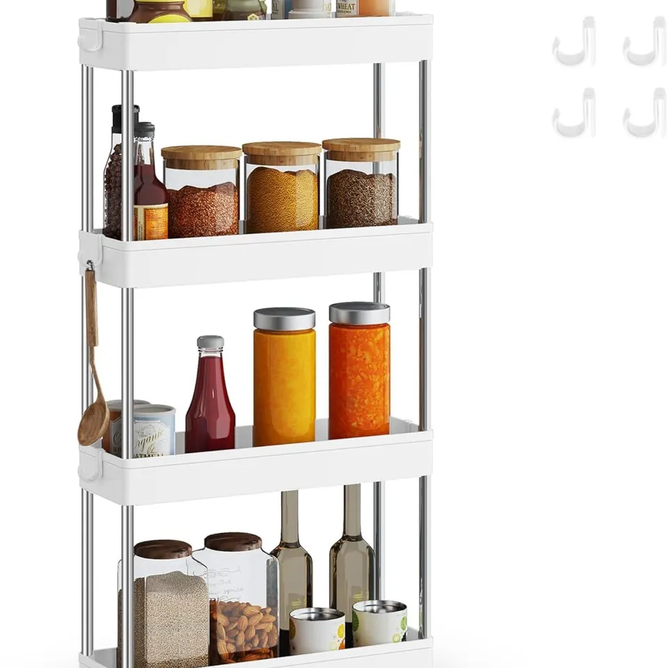 BOXED SONGMICS 4-TIER STORAGE TROLLEY, ROLLING CART WITH WHEELS