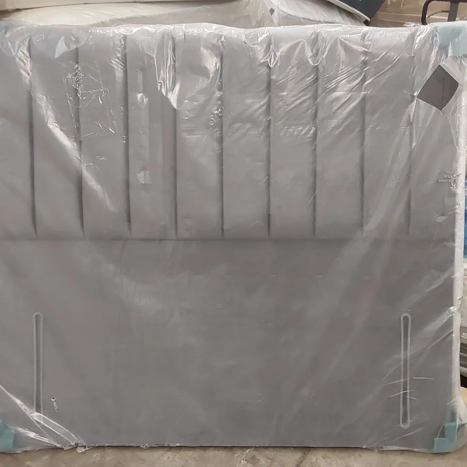 QUALITY BAGGED GREY VELVET KING SIZE HEADBOARD 