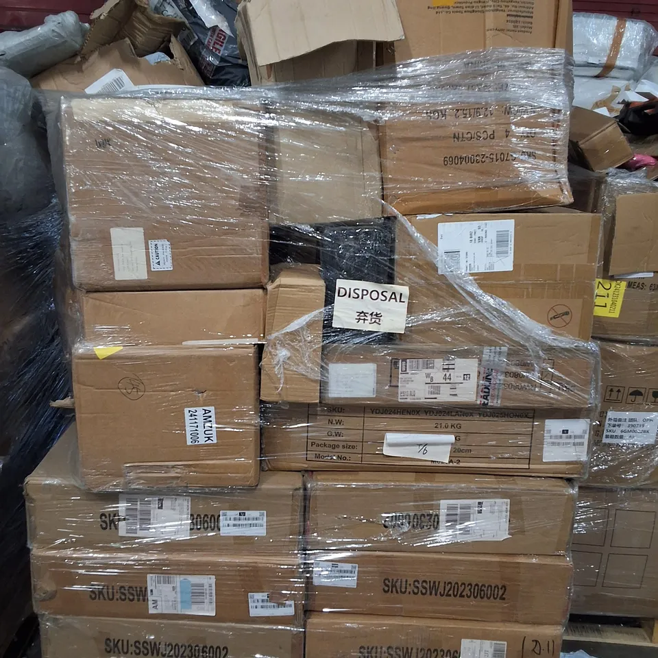 PALLET OF ASSORTED ITEMS TO COMBINATION SAFE, FLAT PACK FURNITURE AND BOXED SWING CHAIR
