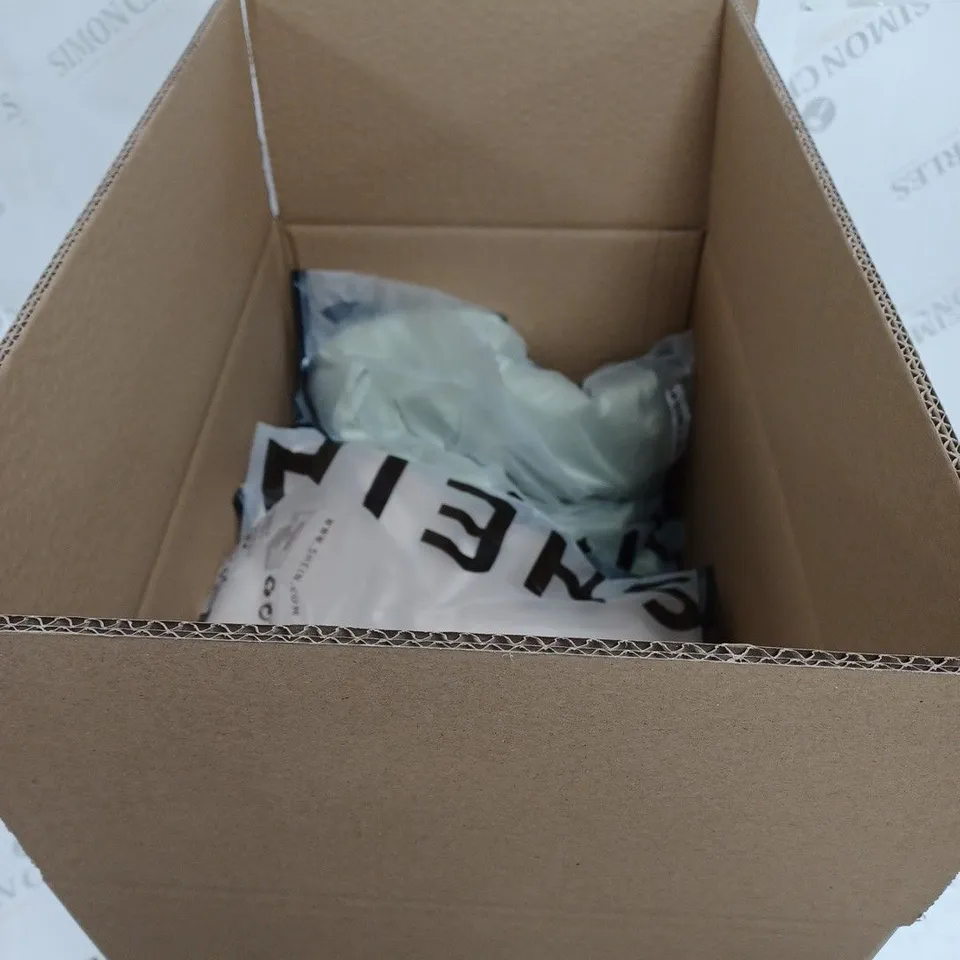 BOX OF APPROXIMATELY 10 ASSORTED SHEIN CLOTHING ITEMS IN VARIOUS COLOURS & SIZES