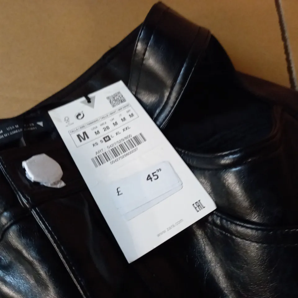 ZARA WIDE LEG BLACK PU TROUSERS - M