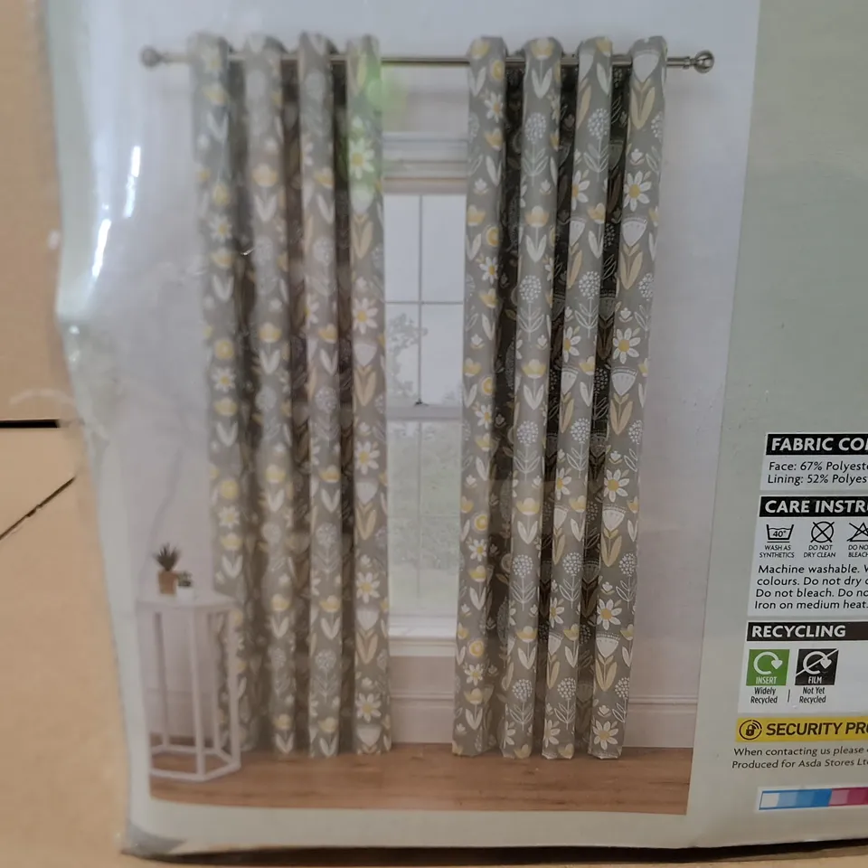 BRAND NEW SCANDI FLORAL EYELET PRINTED CURTAINS - 228 X 228CM