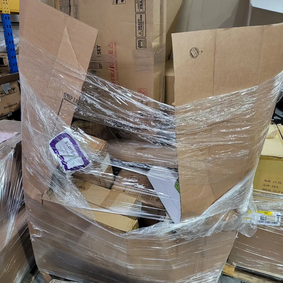 PALLET OF A LARGE NUMBER OF ASSORTED BOXED ITEMS TO INCLUDE IMMEK INFANT SCOOTER, VSADEY SOFA SIDE TABLE, DONYER POWER ELECTRIC PATIO HEATER, HOMIDEC CLOTHES AIRER, ETC