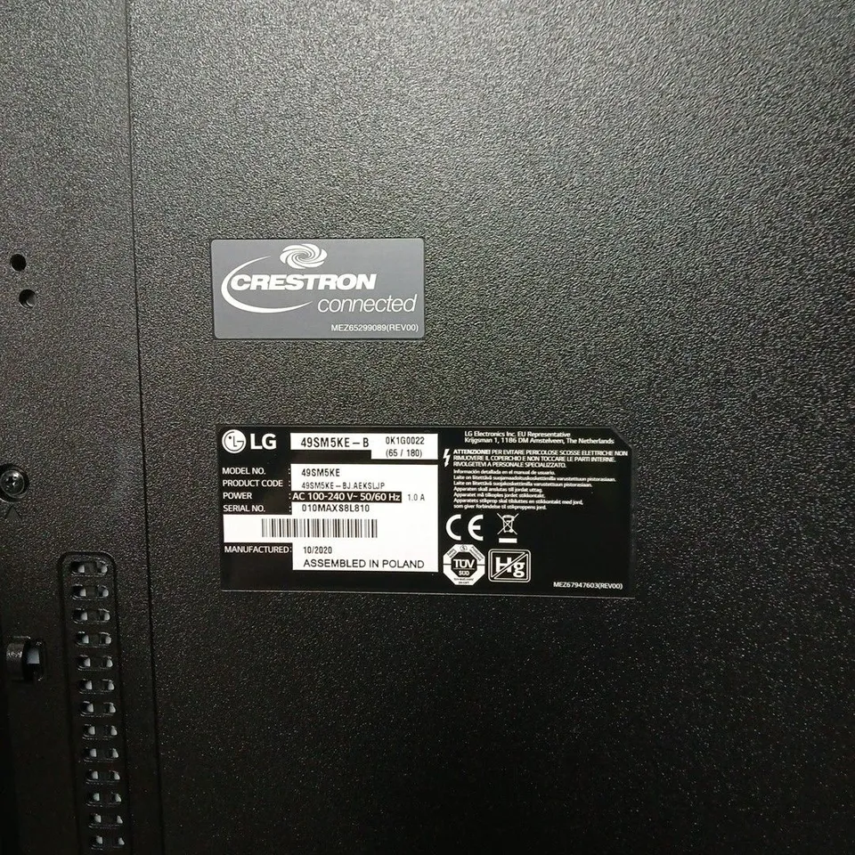 LG 49SM5KE-B 49-INCH COMMERCIAL DISPLAY – CRESTRON CONNECTED BOXED. NO POWER SUPPLY/ACCESSORIES POWERS ON