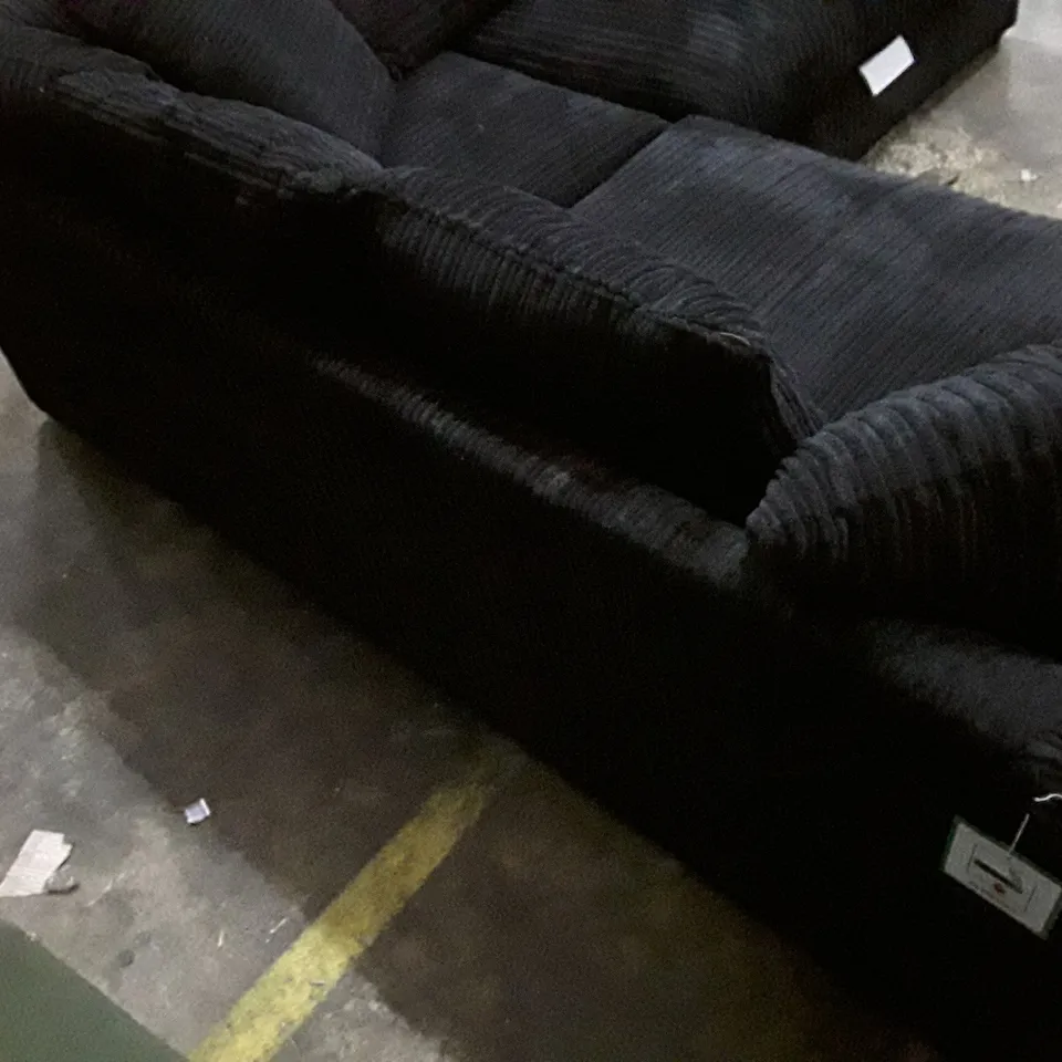 QUALITY DESIGNER L-SHAPED CORNER SOFA - BLACK CORDUROY FABRIC 