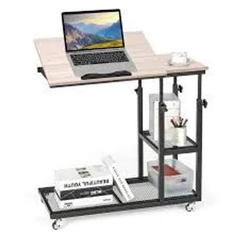 BOXED COSTWAY HEIGHT ADJUSTABLE C-SHAPED END TABLE WITH LOCKABLE WHEELS AND TILTABLE TABLE TOP