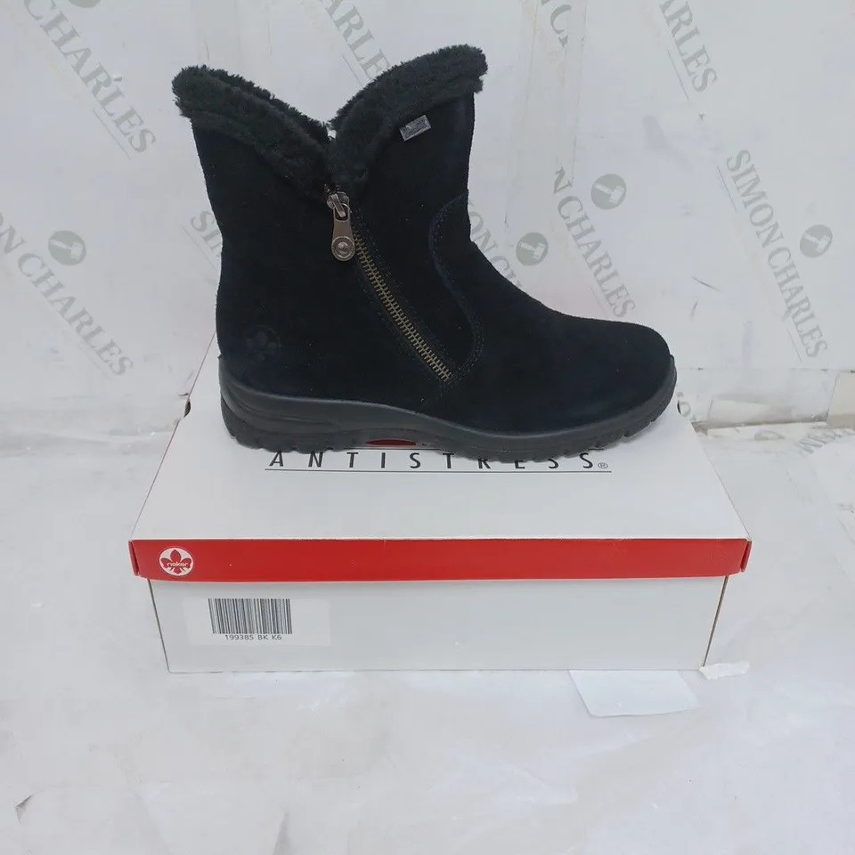 BOXED RIEKER ANTISTRESS LADIES BLACK FLEECE LINED BOOTS ZIP FASTENING SIZE EU 39