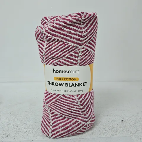 HOMESMART 100% COTTON THROW BLANKET – PINK/WHITE STRIPE, 130 X 160 CM