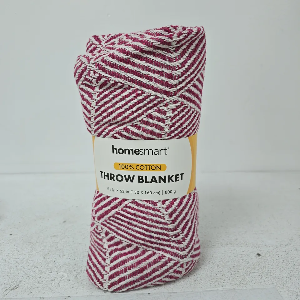 HOMESMART 100% COTTON THROW BLANKET – PINK/WHITE STRIPE, 130 X 160 CM