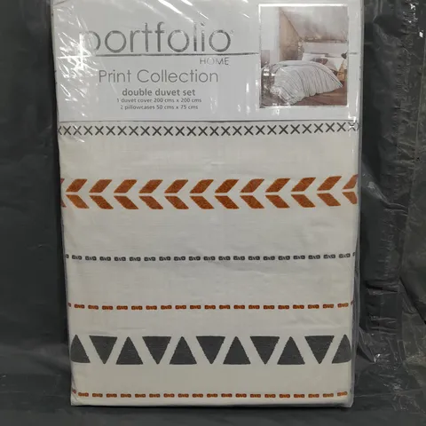 SEALED PORTFOLIO HOME PRINT COLLECTION CABIN STRIPE DOUBLE DUVET SET - TERRACOTTA