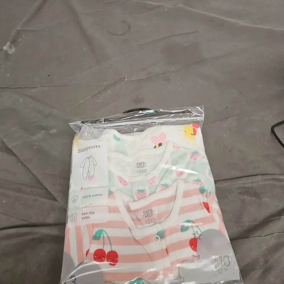 FRED & FLO BABY SLEEPSUITS – 100% COTTON, PACK OF 3 