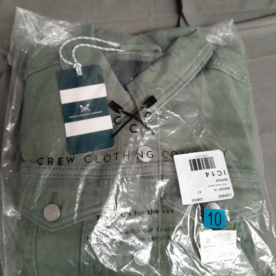 CREW CLOTHING COMPANY DENIM WESTERN JACKET IN GREEN - SIZE 10
