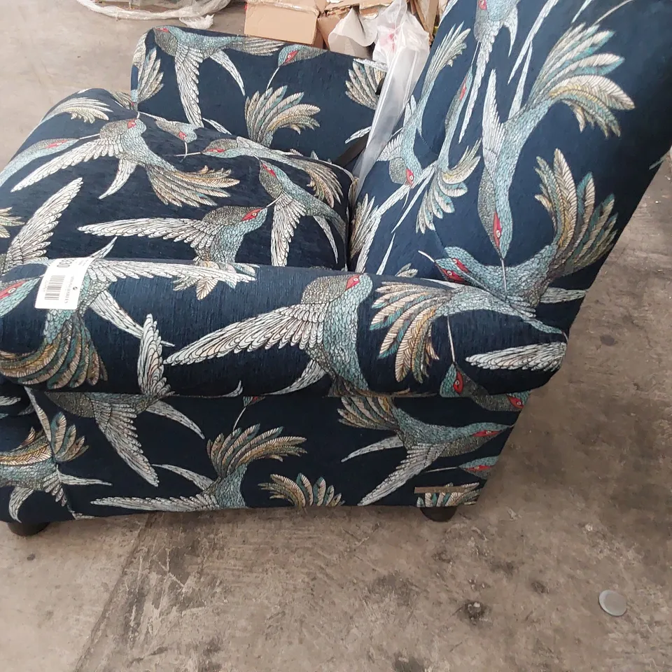 QUALITY BRITISH DESIGNER LOUNGE Co JOSHUA CHAIR PARADISE BIRD NAVY FABRIC 
