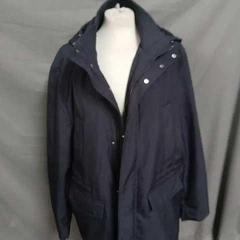 REISS NAVY COAT WITH ZIP & SNAP FRONT – XL