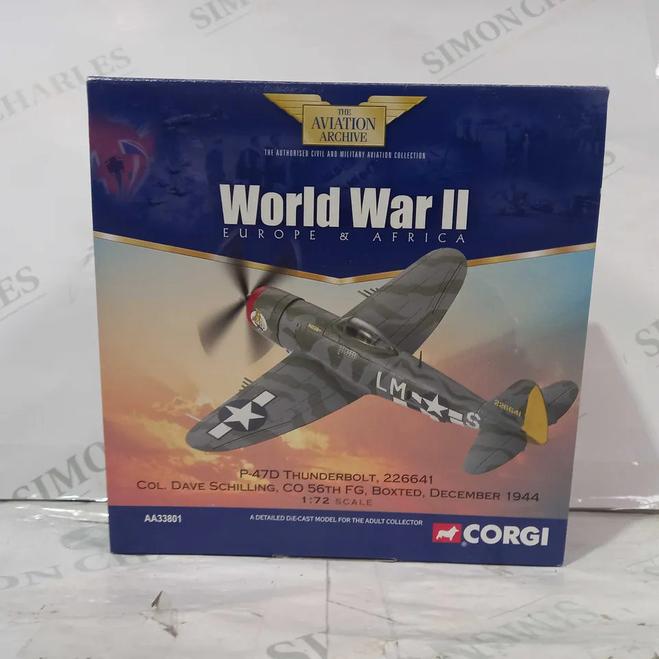 CORGI THE AVIATION ARCHIVE WORLD WAR II EUROPE & AFRICA - 1:72 SCALE P-47D THUNDERBOLT 226641 DIE-CAST MODEL