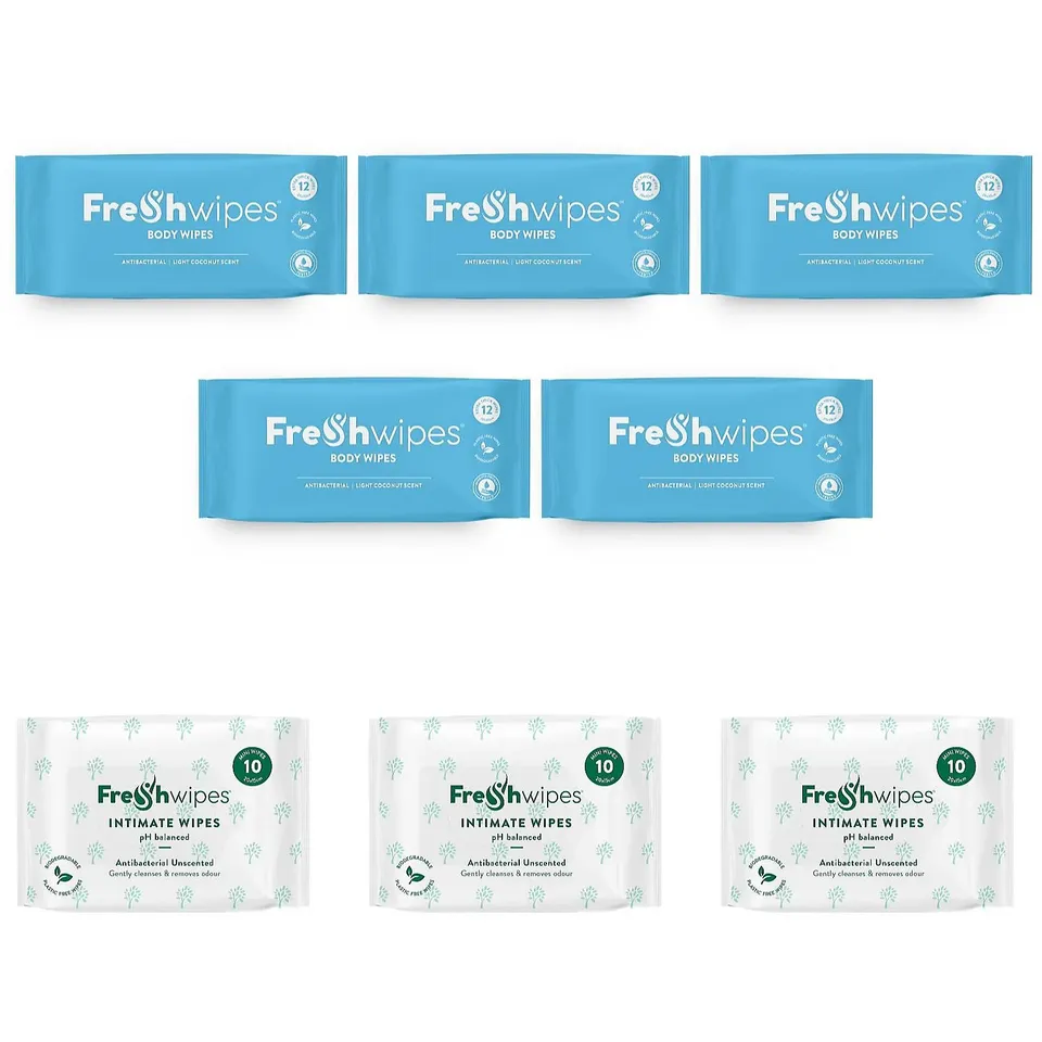 FRESHWIPES SELF CARE BUNDLE WITH SET OF 5 BODY & SET OF 3 INTIMATE WIPES