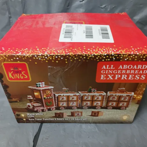 BOXED THREE KINGS GINGERBREAD TRAIN LIGHT UP ADVENT CALENDAR