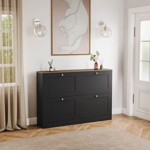 BOXED VIDA DESIGNS 4 DRAWER SHOE CABINET - BLACK & OAK