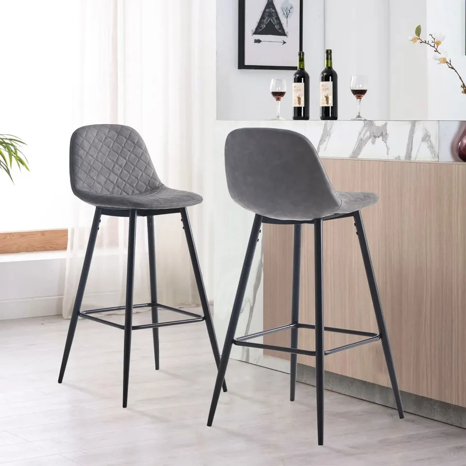 BOXED MURRAY SET OF TWO GREY FAUX LEATHER BARSTOOLS