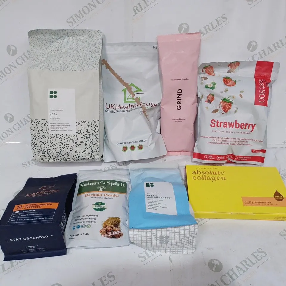 LOT TO CONTAIN 8 X ASSORTED COFFEE & DIETARY SUPPLEMENT PRODUCTS. COFFEE BLENDS MAY VARY
