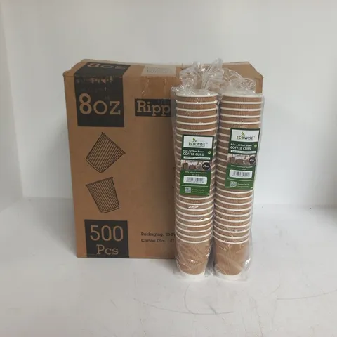 500-PIECE BOX OF RIPPLE CUP 80Z COFFEE CUPS - 20 SLEEVES CONTAINING 25 PIECES