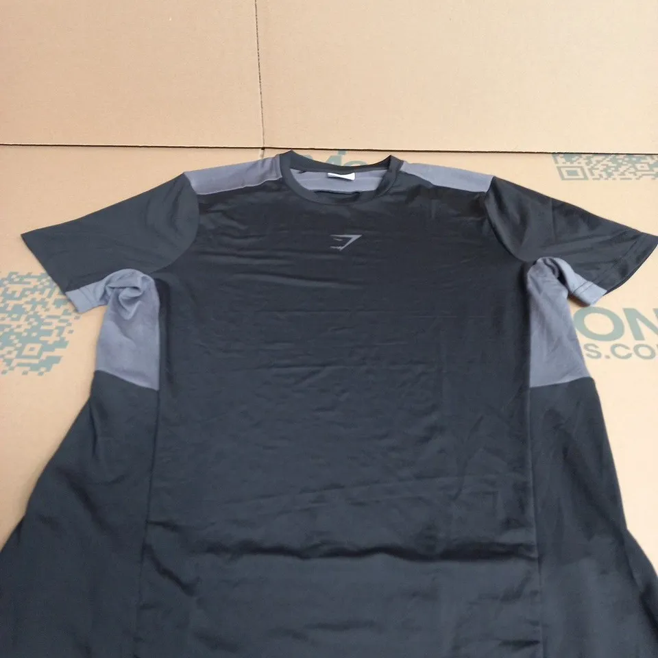 GYMSHARK BLACK AND GREY GYMTOP SIZE M