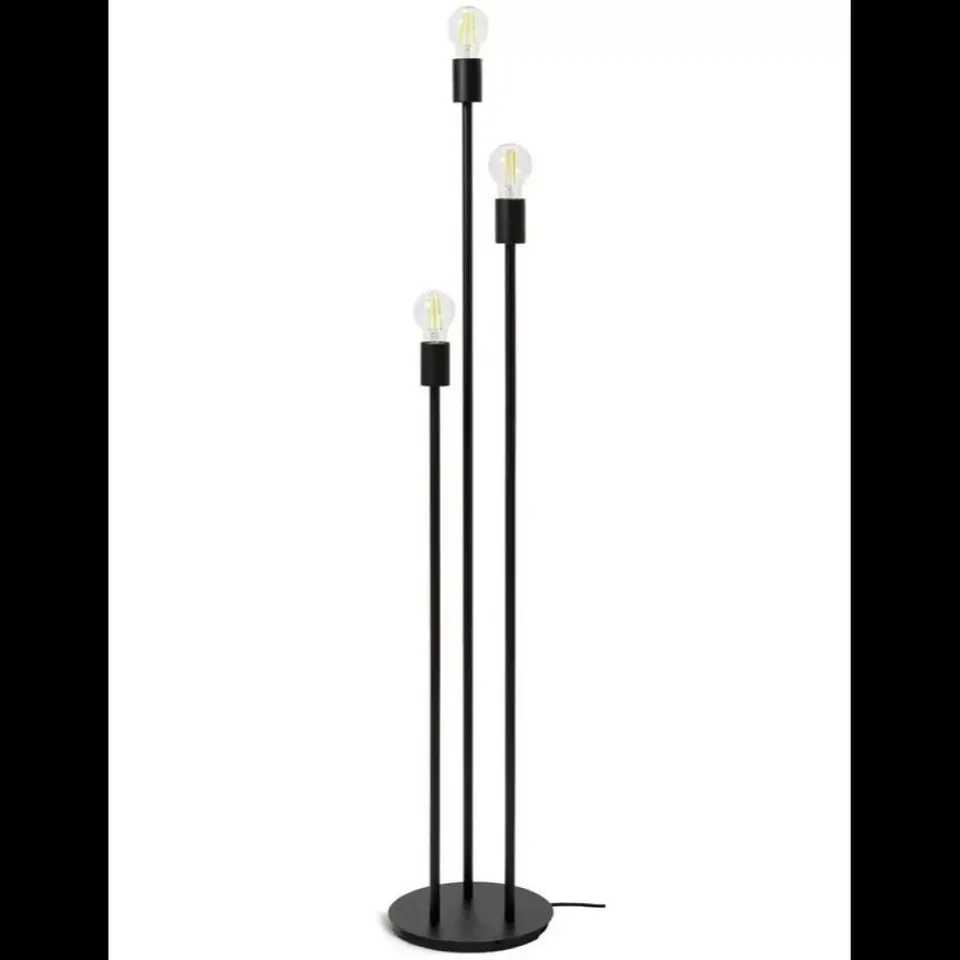 BOXED EXPOSED BULB 3 LIGHT FLOOR LAMP - BLACK (1 BOX)