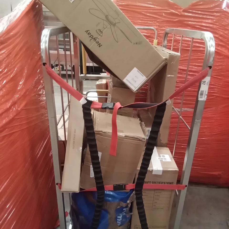 2 CAGES OF ASSORTED ITEMS INCLUDING HOMIDEC DRYING RACK, OFFICE CHAIR, SIMPDIY SHOE BOX, GETFIT PREMIUM AIR BED, NEWDAY CEILING FAN, SPACE HEATER