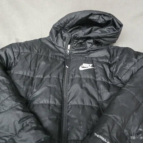 NIKE THERMA-FIT JACKET, BLACK β HOODED QUILTED PUFFER, XS (UK 6β8)