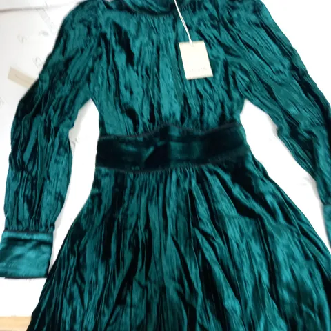 JIGSAW VELVET PUSSE DRESS IN GREEN - UK 6