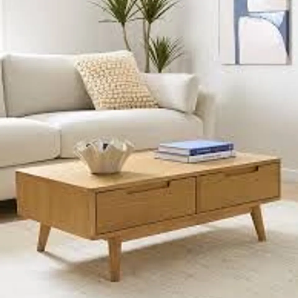 SUMATI 2 DRAWER COFFEE TABLE - OAK - CONTAINS SOLID WOOD - COLLECTION ONLY 