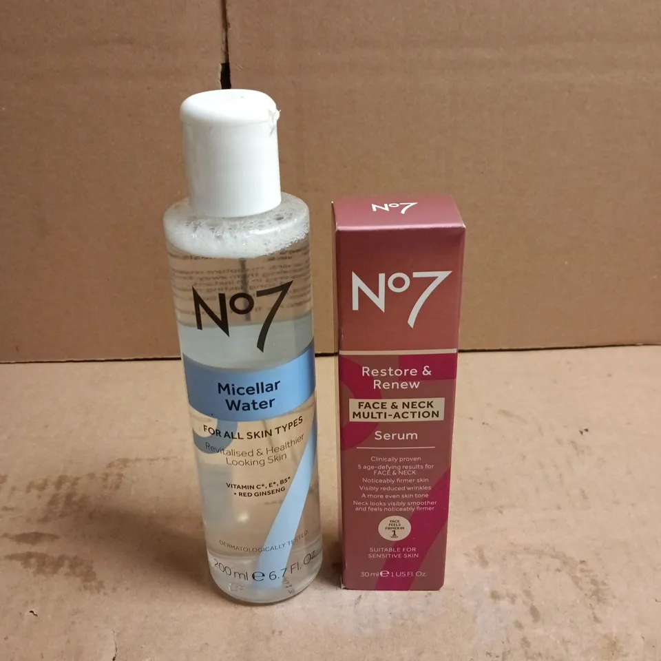 2 X NO7 ITEMS: FACE AND NECK MULTI ACTION SERUM + MICELLAR WATER CLEANSER