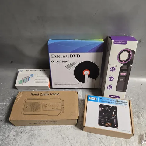 APPROXIMATELY 8 ASSORTED ELECTRICAL PRODUCTS TO INCLUDE HANDHELD FAN, RF WIRELESS SWITCH, EXTERNAL DVD DRIVE ETC 