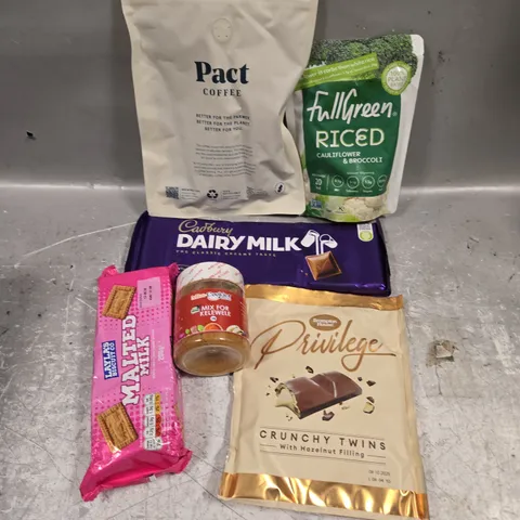APPROXIMATELY 15 ASSORTED FOOD/DRINK PRODUCTS TO INCLUDE PACT COFFEE, DAIRY MILK, FULLGREEN RICED ETC 