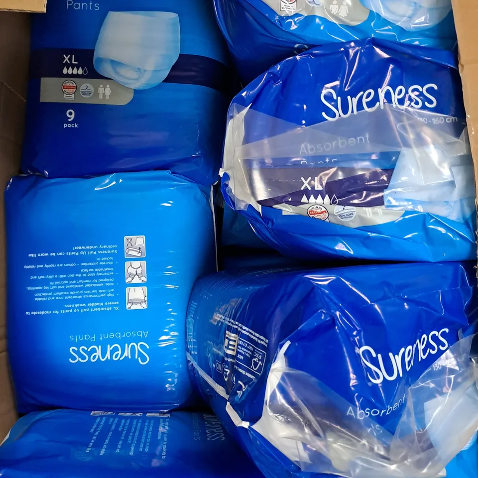 10 X PACKS OF SURENESS ADULTS ABSORBENT PANTS - XL - 9 PANTS PER PACK 
