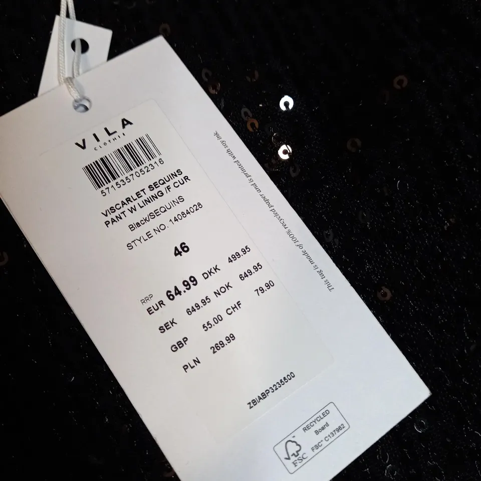 VILA BLACK/SEQUIN CURVE TROUSERS 