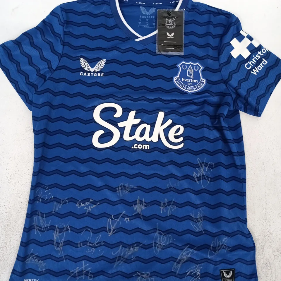 CASTORE EVERTON FC SIGNED HOME JERSEY SIZE UK 10