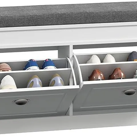 BOXED HOMCOM NARROW SHOE BENCH WITH PADDED SEAT AND FLIP-DRAWER