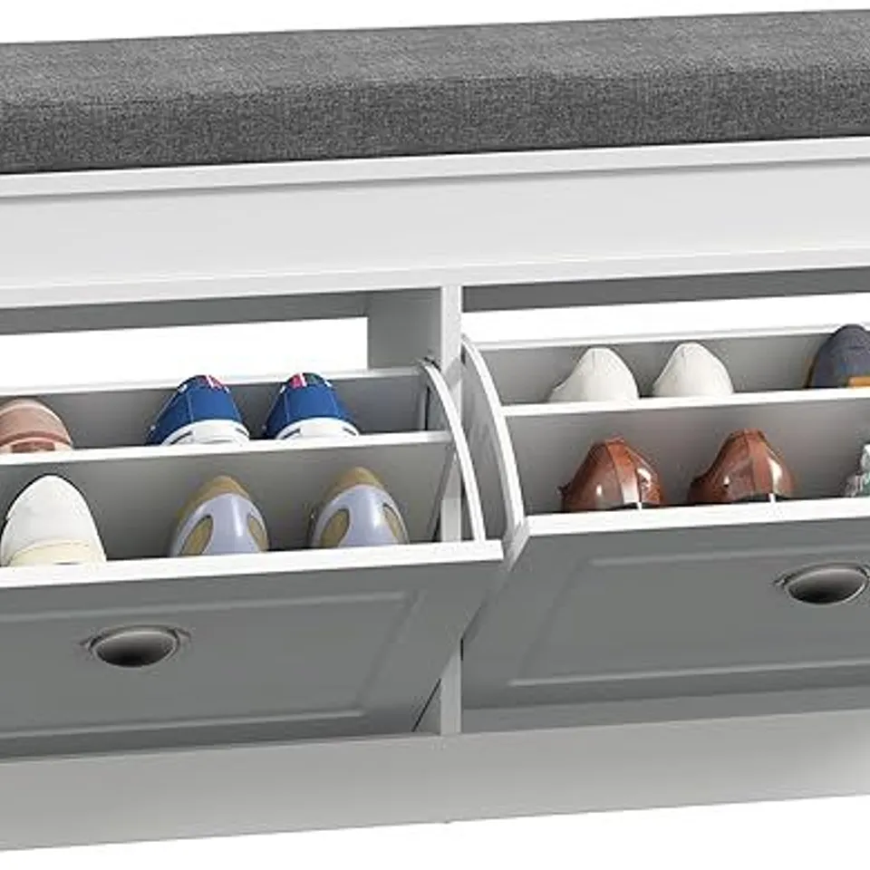 BOXED HOMCOM NARROW SHOE BENCH WITH PADDED SEAT AND FLIP-DRAWER