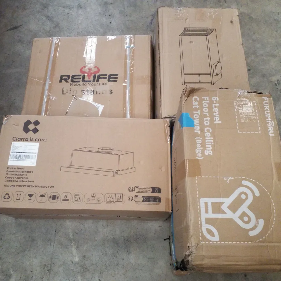 PALLET CONTAINING ASSORTED PRODUCTS INCLUDING DIP STAND, SAUNA HEATER, COOKER HOOD & 6-LEVEL FLOOR TO CEILING CAT TOWER