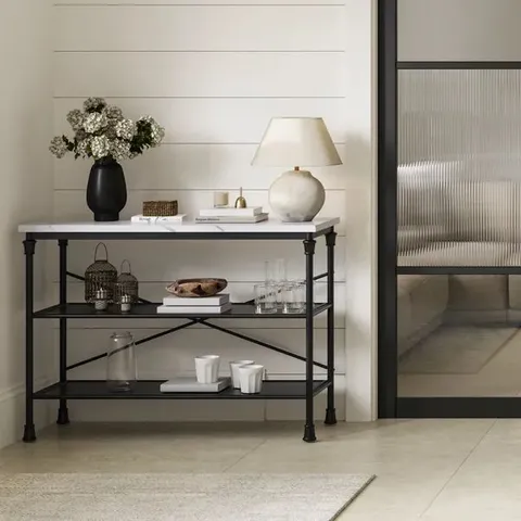 BOXED FAIRMONT MARBLE & BLACK CONSOLE TABLE