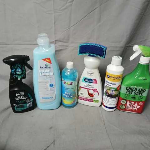 APPROXIMATELY 10 ASSORTED LIQUIDS TO INCLUDE ECOFECTIVE BUG & MILDEW CONTROL, FOUNTAIN CLEANER, CARPET STAIN REMOVER, ETC - COLLECTION ONLY